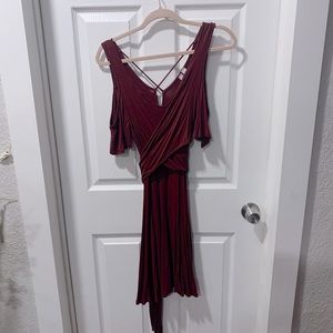 Maroon cold shoulder dress with tie front
